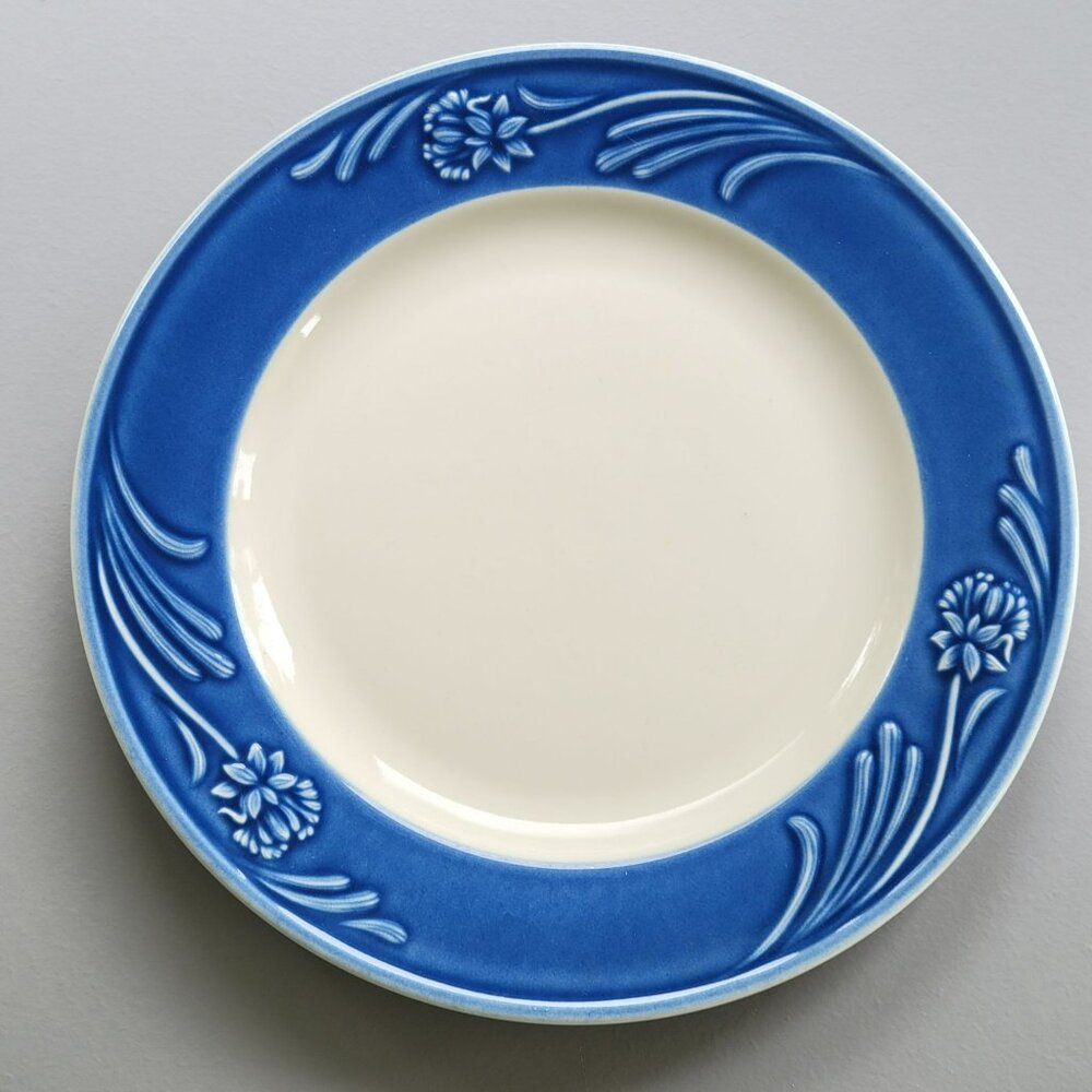 Vintage Lenox Poppies Rainbow Blue Dinner Plate, Raised Floral, Blue Rim, c1998